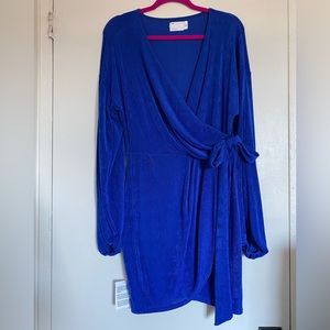 ASOS Royal blue slinky wrap dress with attached belt / flap.